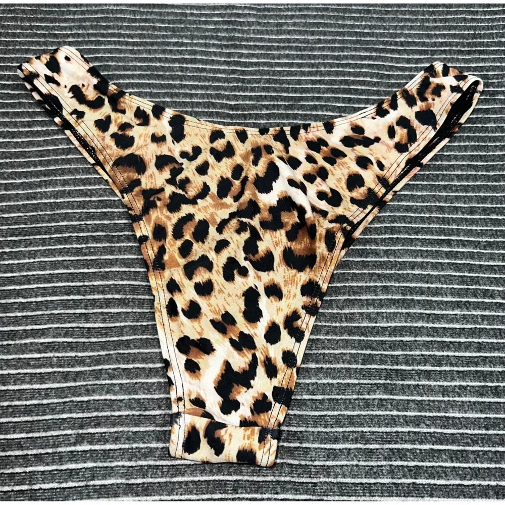 Shein Women XL Leopard Print High Cut Bikini Bottoms Brown Animal‎ Print Cheeky